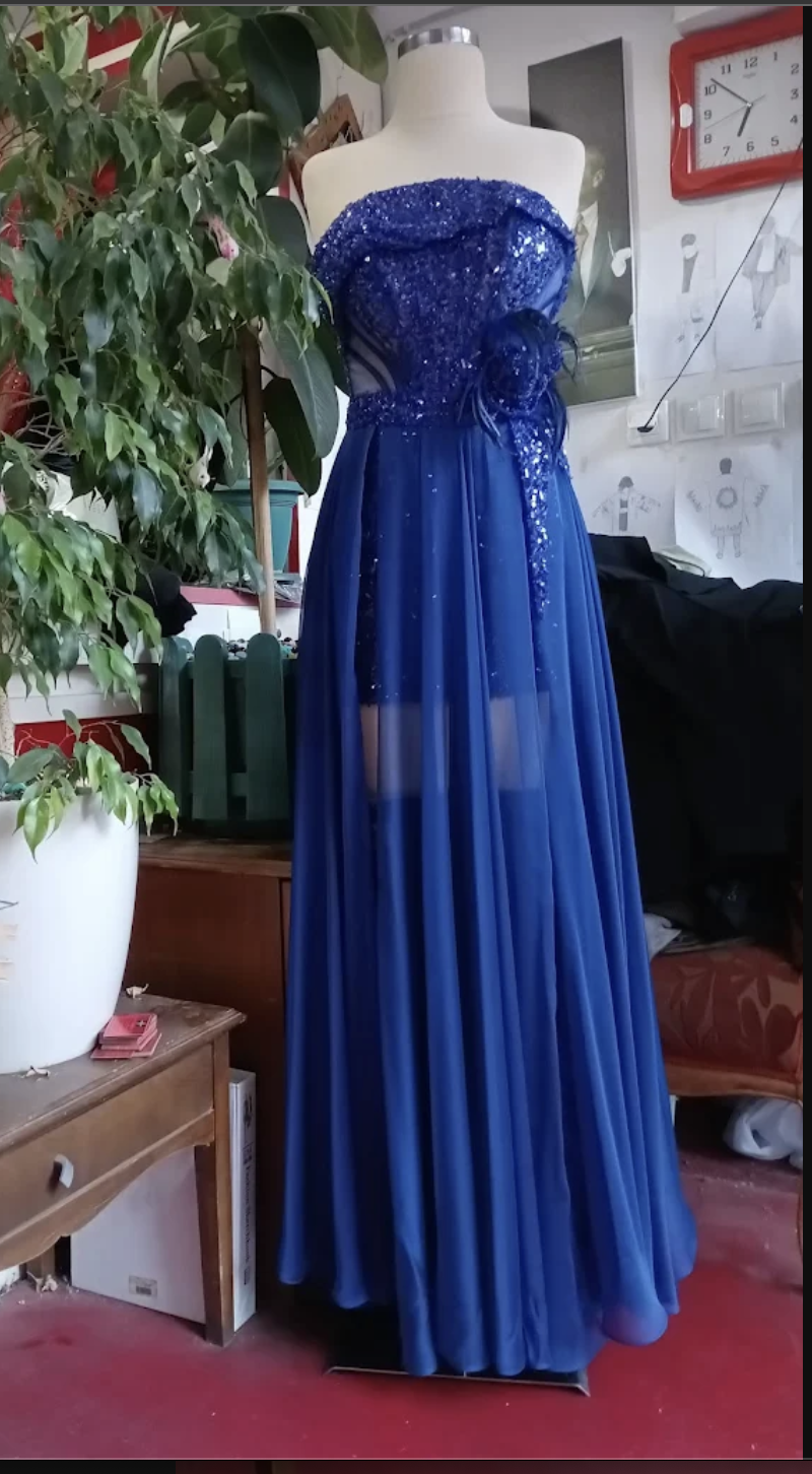 Saks Mavisi Payetli Elbise